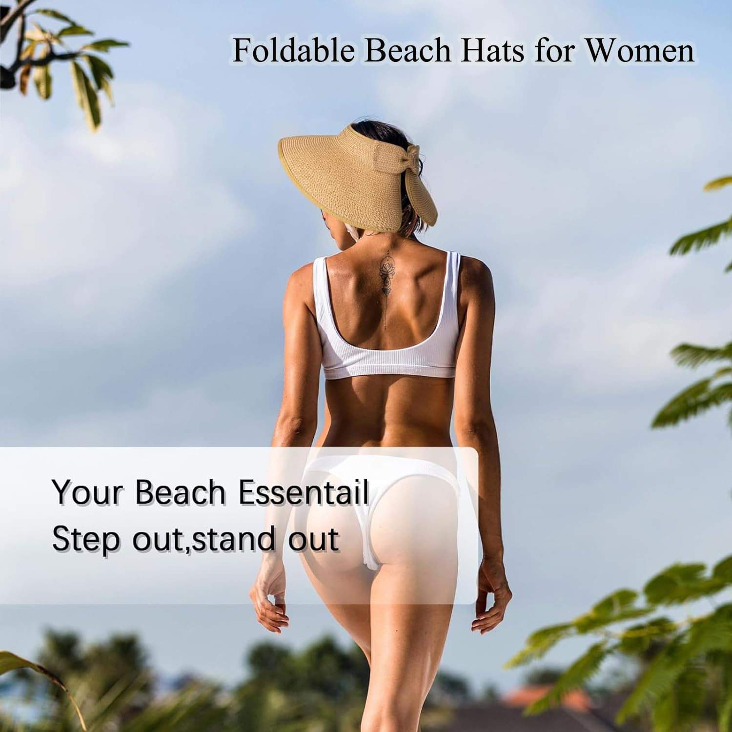 Pack of 2 foldable straw sun visors in natural and beige