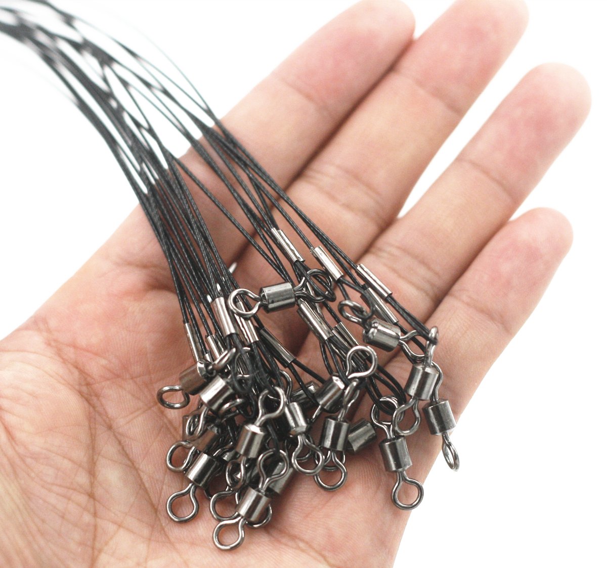 Pack of 20 steel leaders with snap and swivel