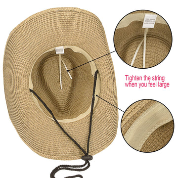 Khaki straw hat with wide sun brim for UV protection