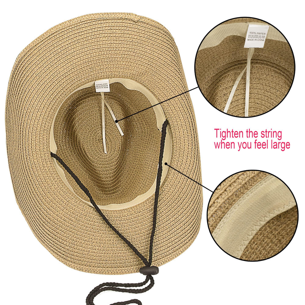 Khaki straw hat with wide sun brim for UV protection