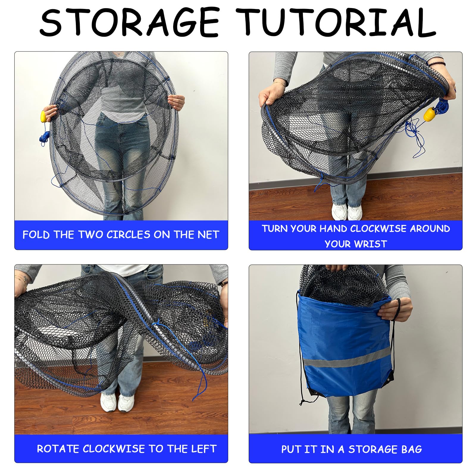 Includes folding net, rope, bait net bag, float, and storage bag