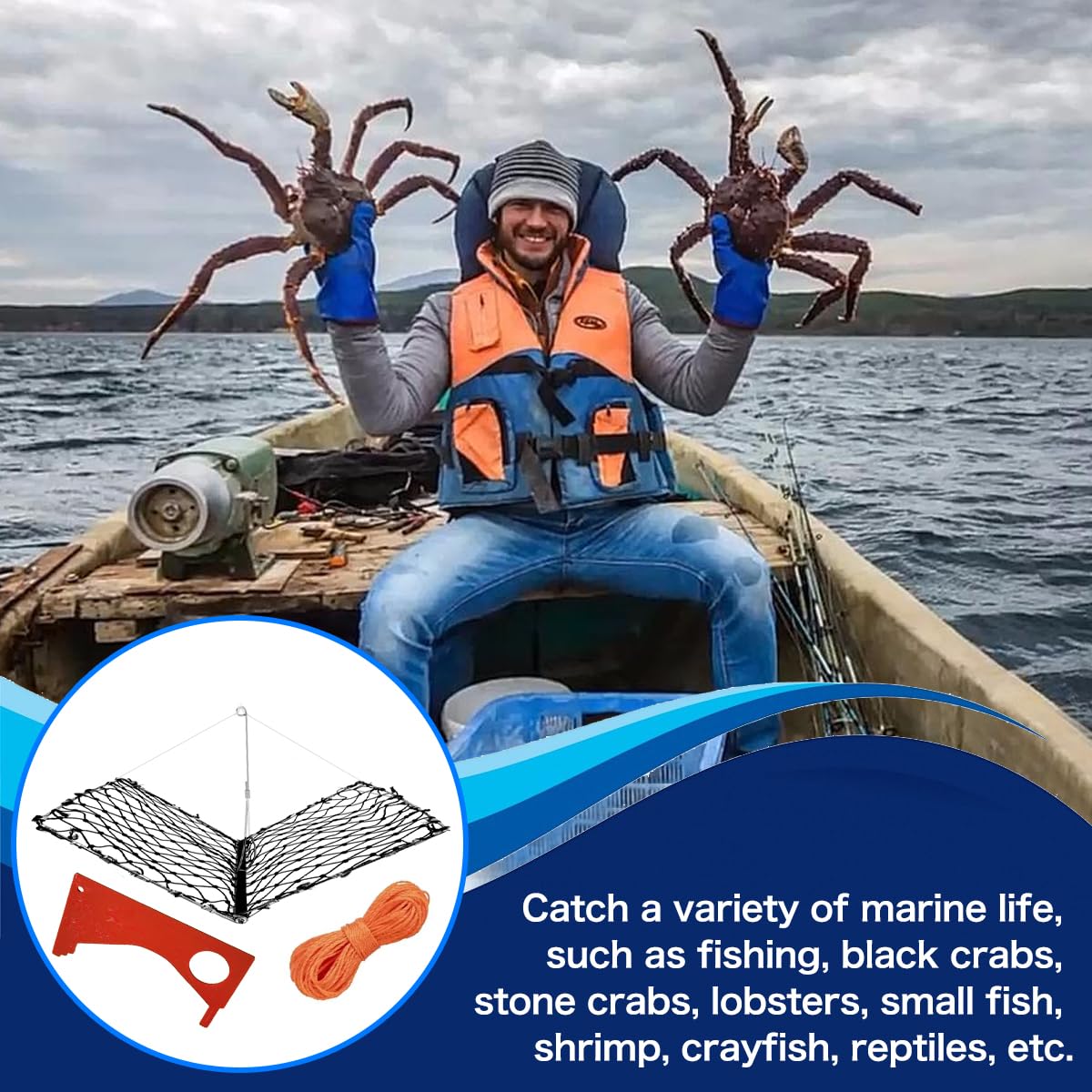 Package contents: 2 crab traps, 2 gauges, 2 ropes