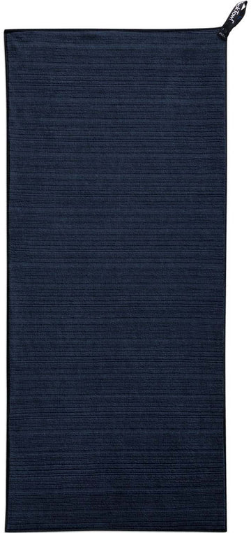 PackTowl Luxe midnight folded towel demonstrates compact, travel-ready design for packing light.