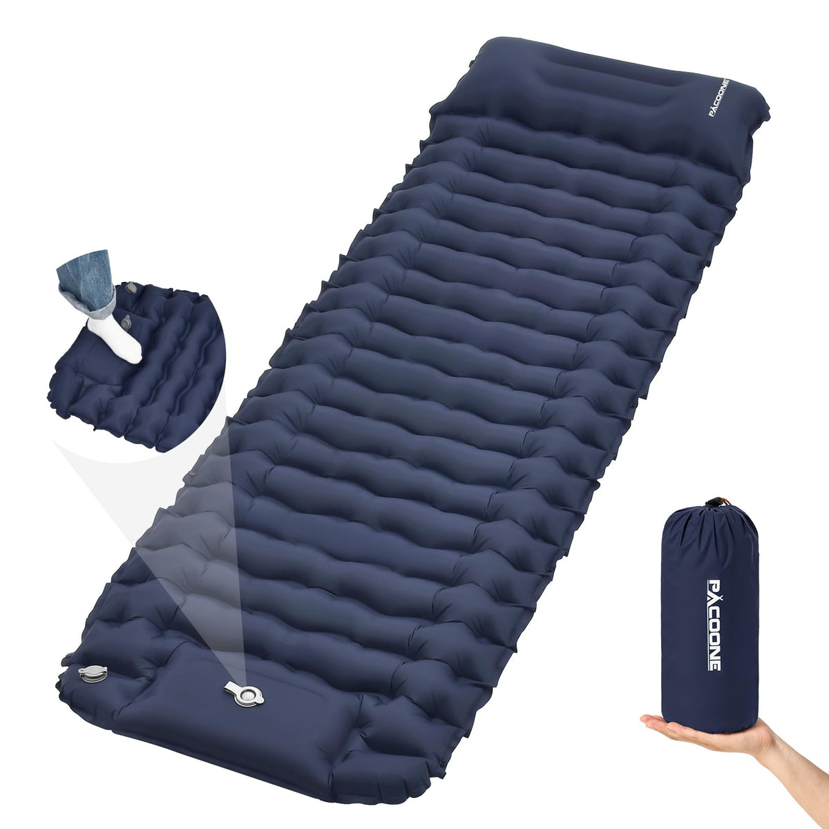 PACOONE camping sleeping pad setup demonstrating connectable design for a shared nights