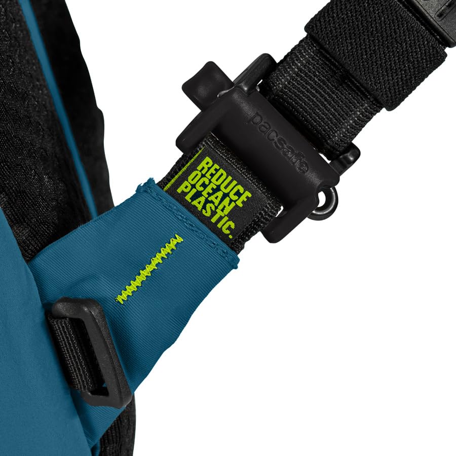 Pacsafe ECO12L ECONYL-outside highlights recycled nylon construction.