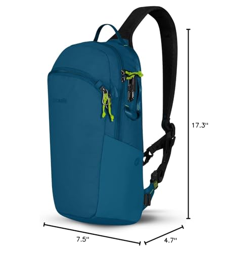 Pacsafe ECO12L sling side pocket highlights water bottle storage for adventures.