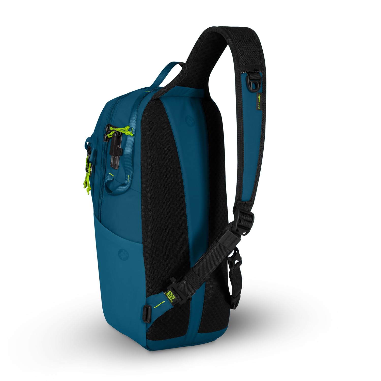Pacsafe ECO12L three-point attachment reduces movement for comfortable all-day wear.