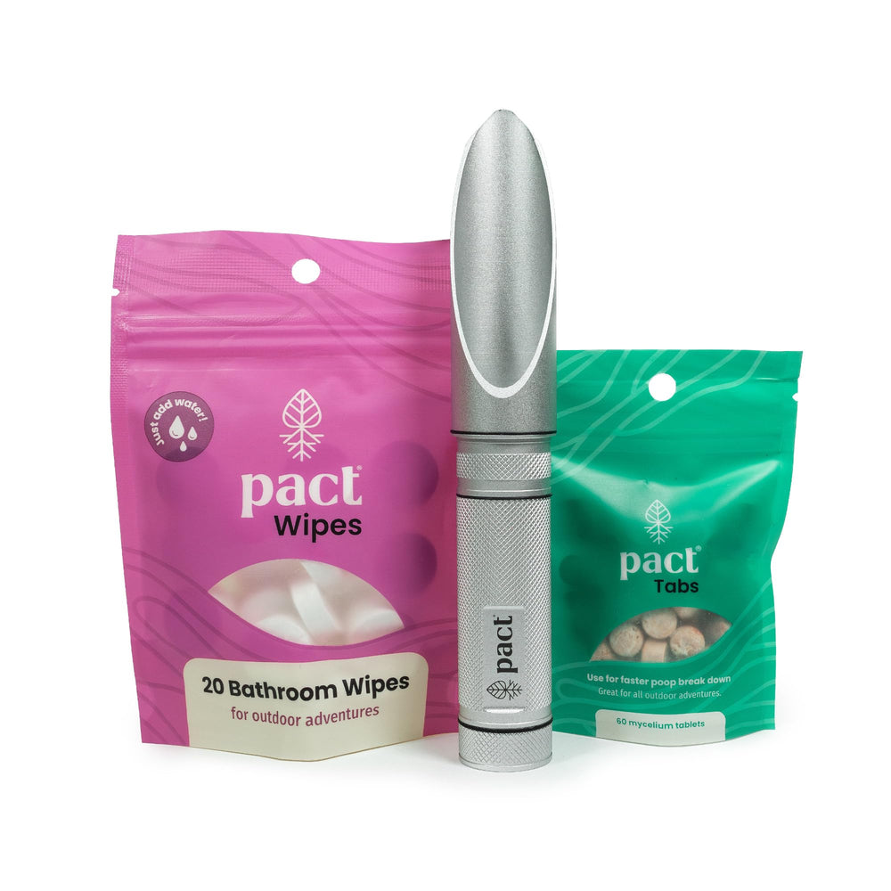 PACT Ultra Lite Bathroom Kit dig hole shovel enables fast backcountry waste digging.