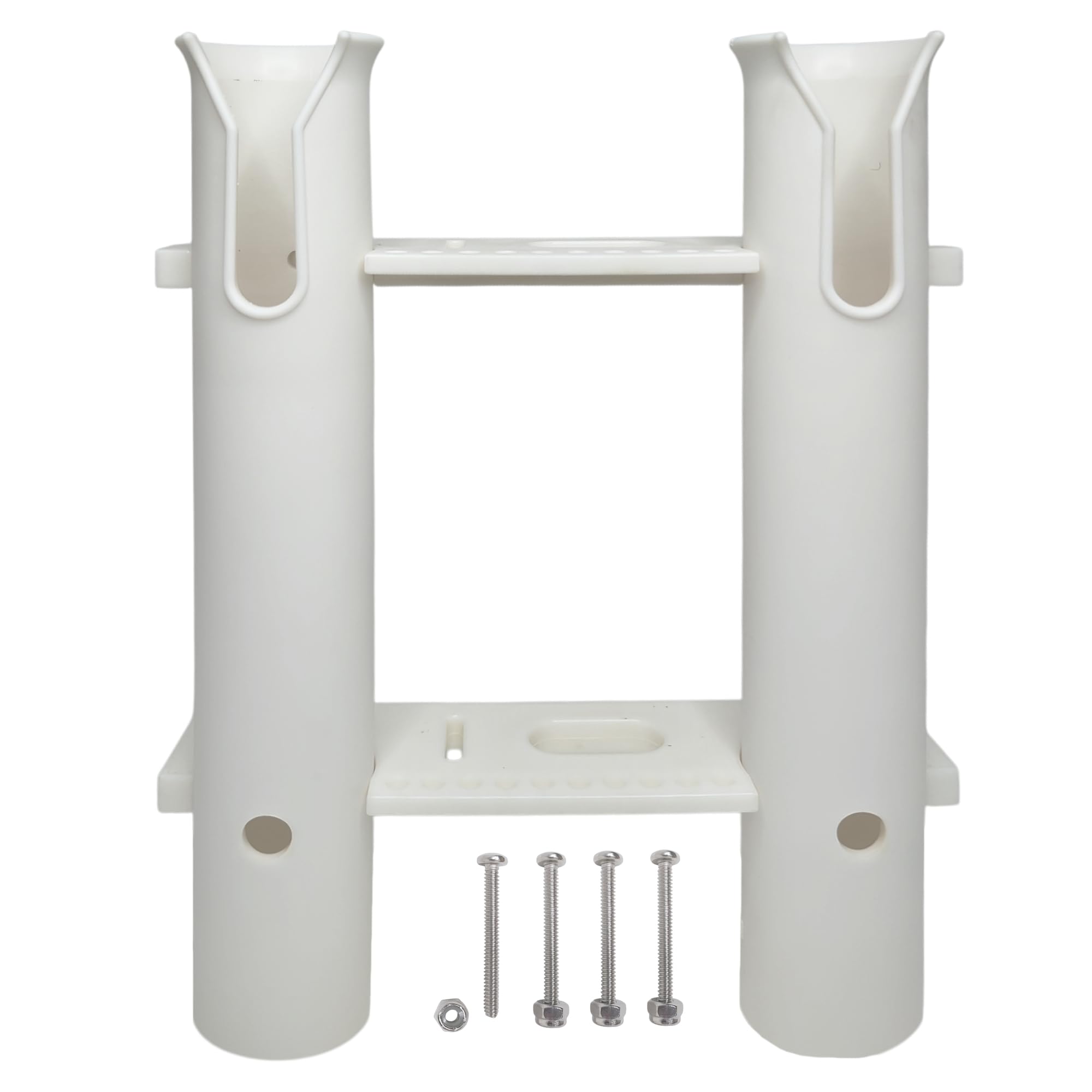 Pactrade Marine double-tube rod holder mounted on wall keeps rods secure.