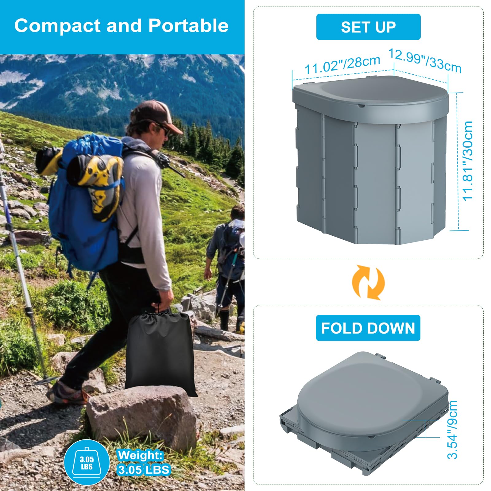 PAHTTO adult toilet with lid demonstrates hygienic privacy during camping.
