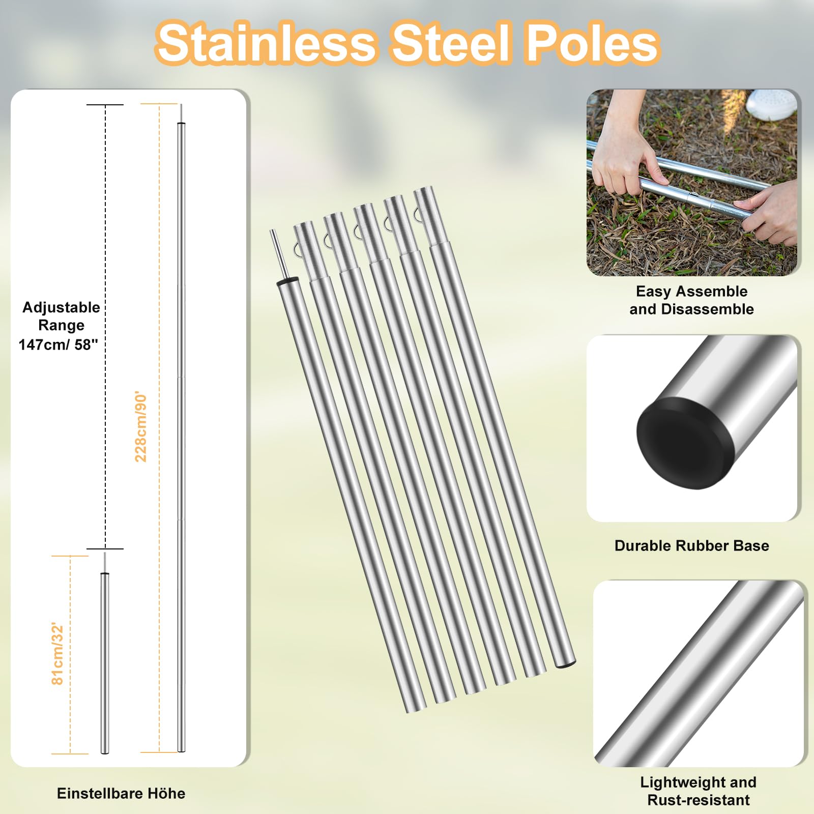 PAHTTO height-adjustable poles show flexible shelter height options