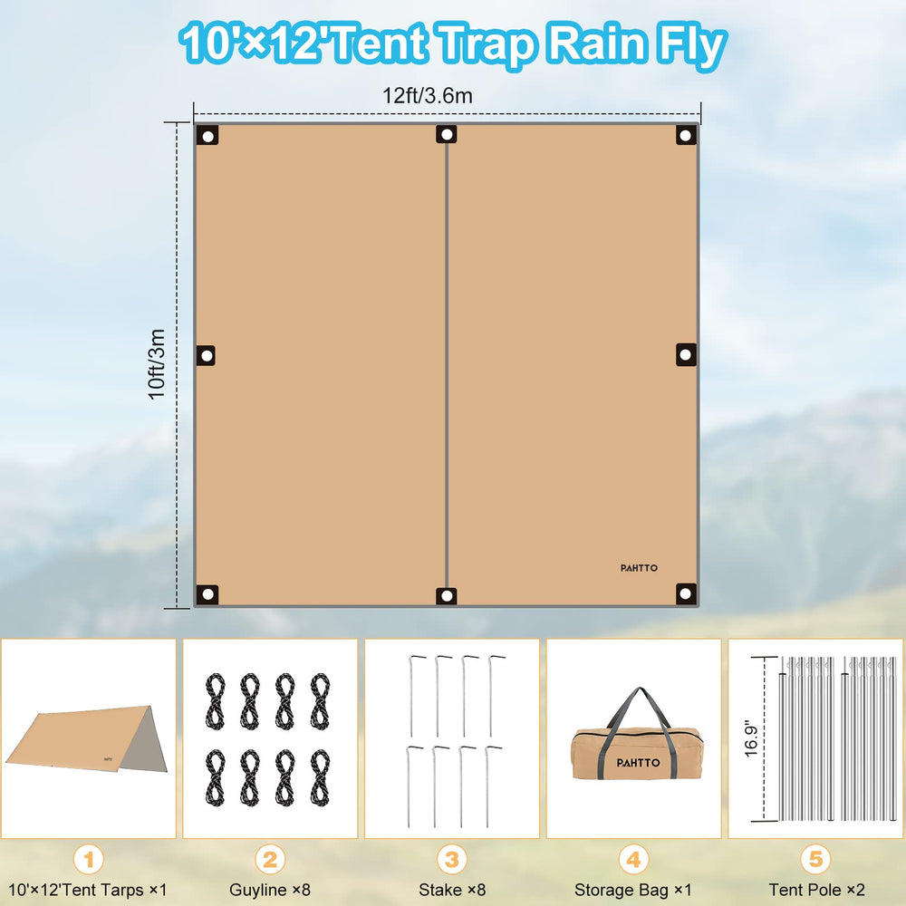 PAHTTO rain fly with height-adjustable poles shows versatile shade heights for campsite layouts