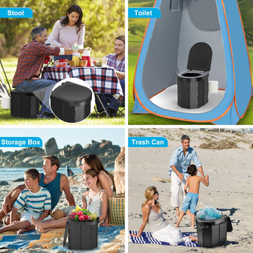 PAHTTO multi-use lid supports as stool or trash bin in outdoor settings
