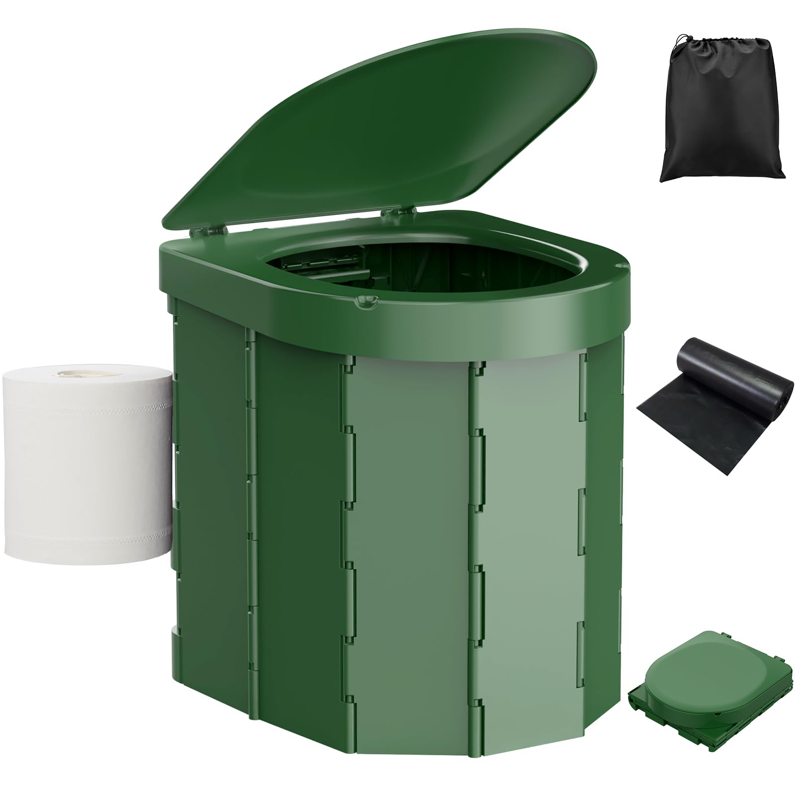 PAHTTO portable camping toilet folded for compact storage and transport.