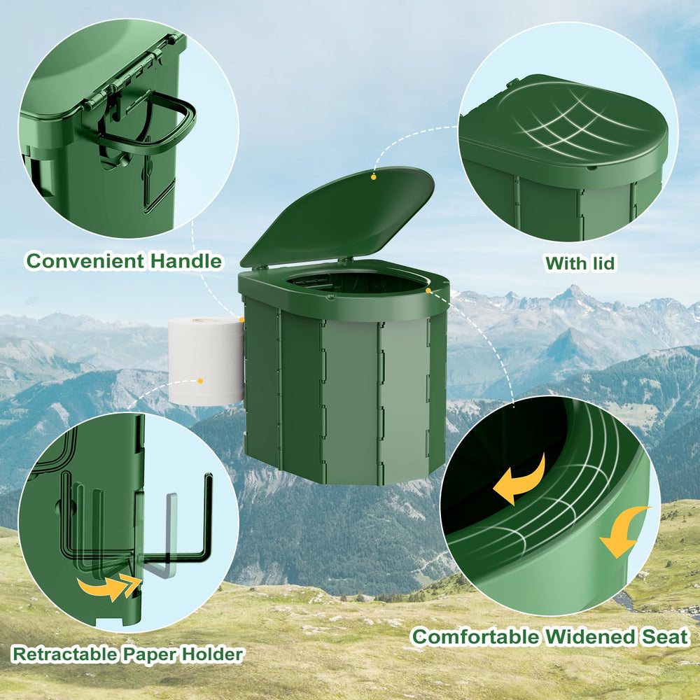 PAHTTO portable camping toilet with retractable paper holder for quick access.