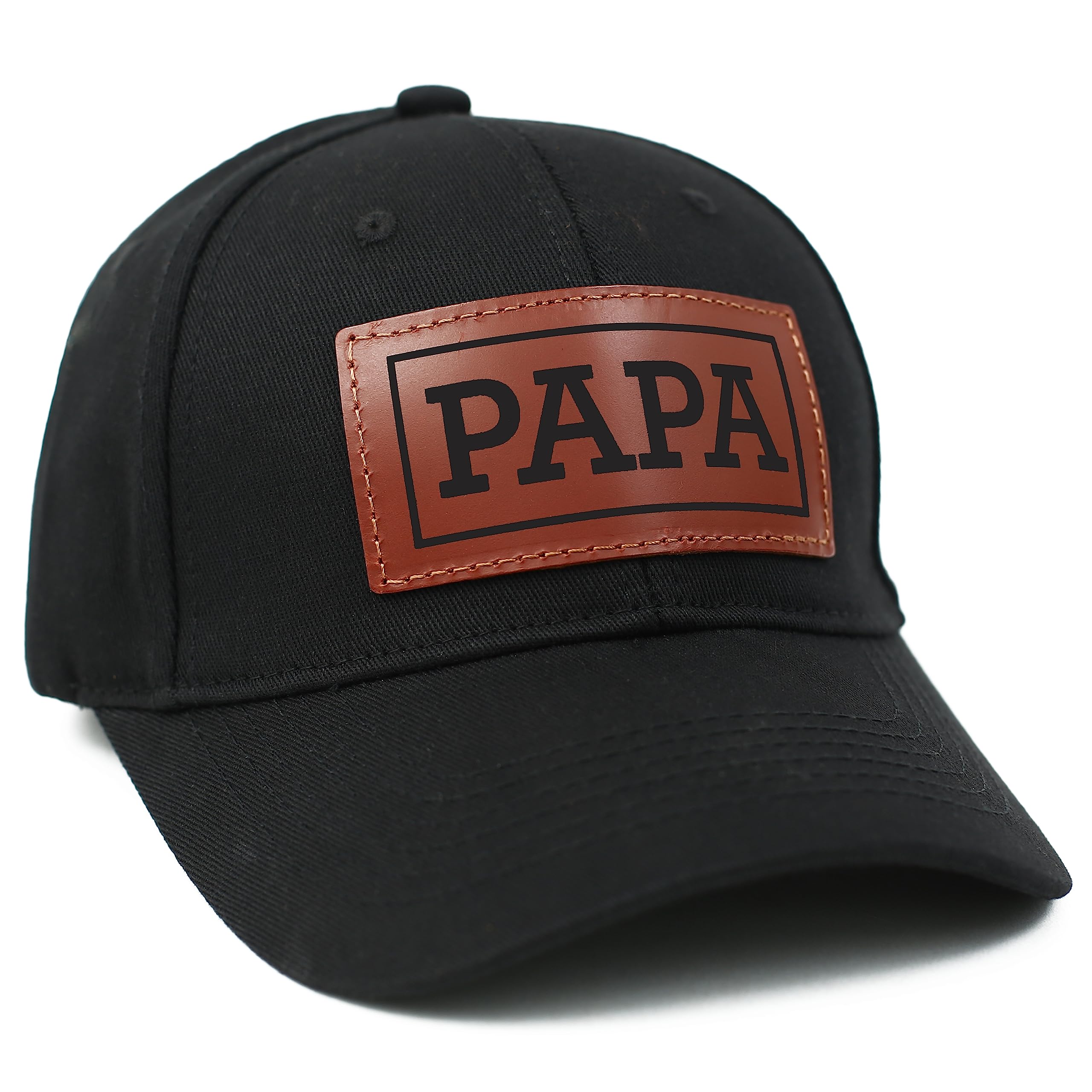 PAHVRION leather patch baseball hat front view with DAD logo, stylish dad gift idea