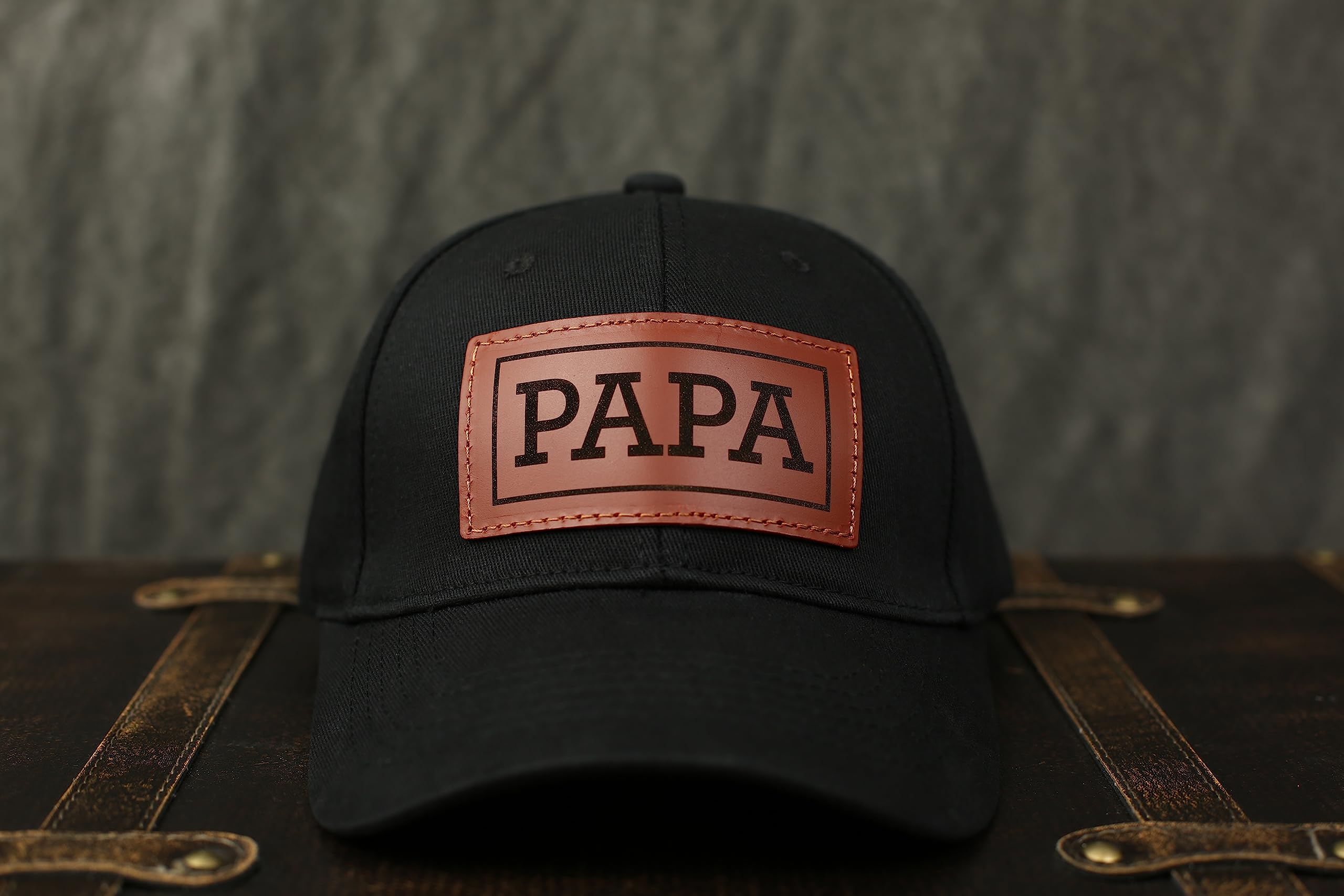 PAHVRION leather patch detail highlighting premium craftsmanship and vintage trucker aesthetic