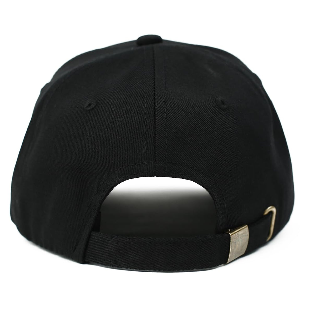 PAHVRION leather patch baseball hat side view showing adjustable strap for versatile fit