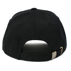 PAHVRION leather patch baseball hat side view showing adjustable strap for versatile fit
