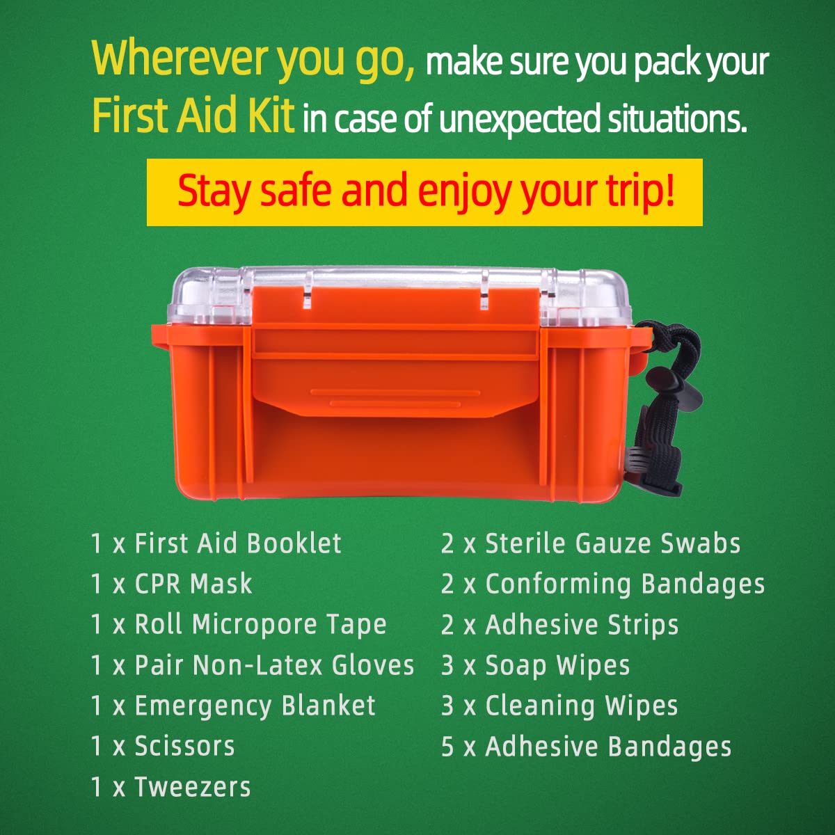 Pak first aid kit car road trip essentials for safety on the go.
