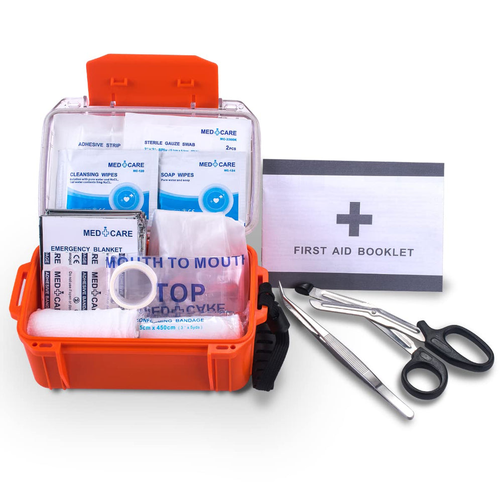 Pak first aid kit travel safety contents organized for road trips.