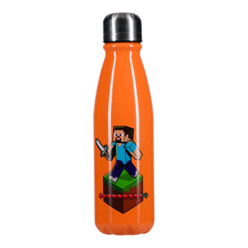 Paladone Minecraft water bottle with screw-top lid for spill-free travel.
