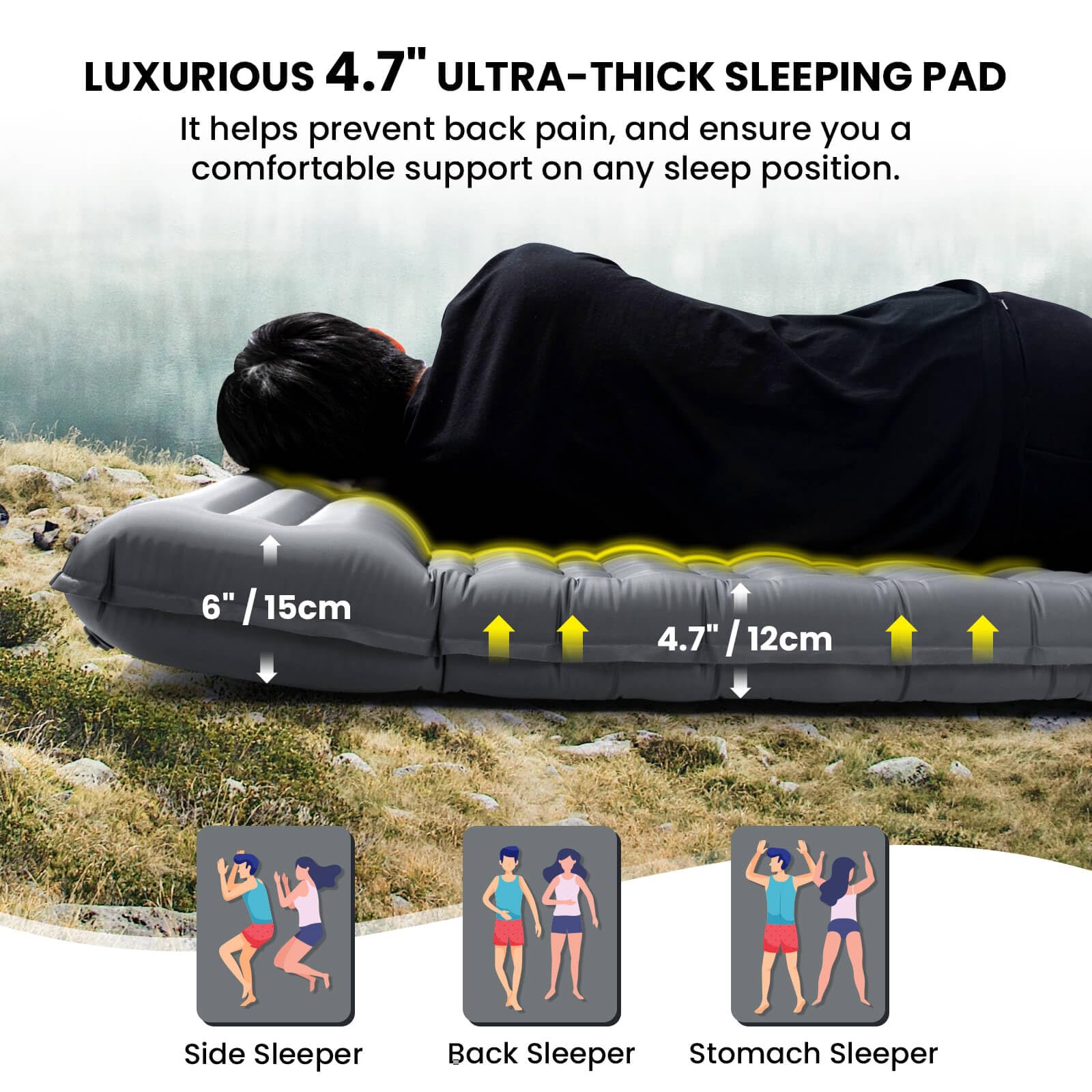 Pallfi ergonomic pillow with rapid deflation for easy setup