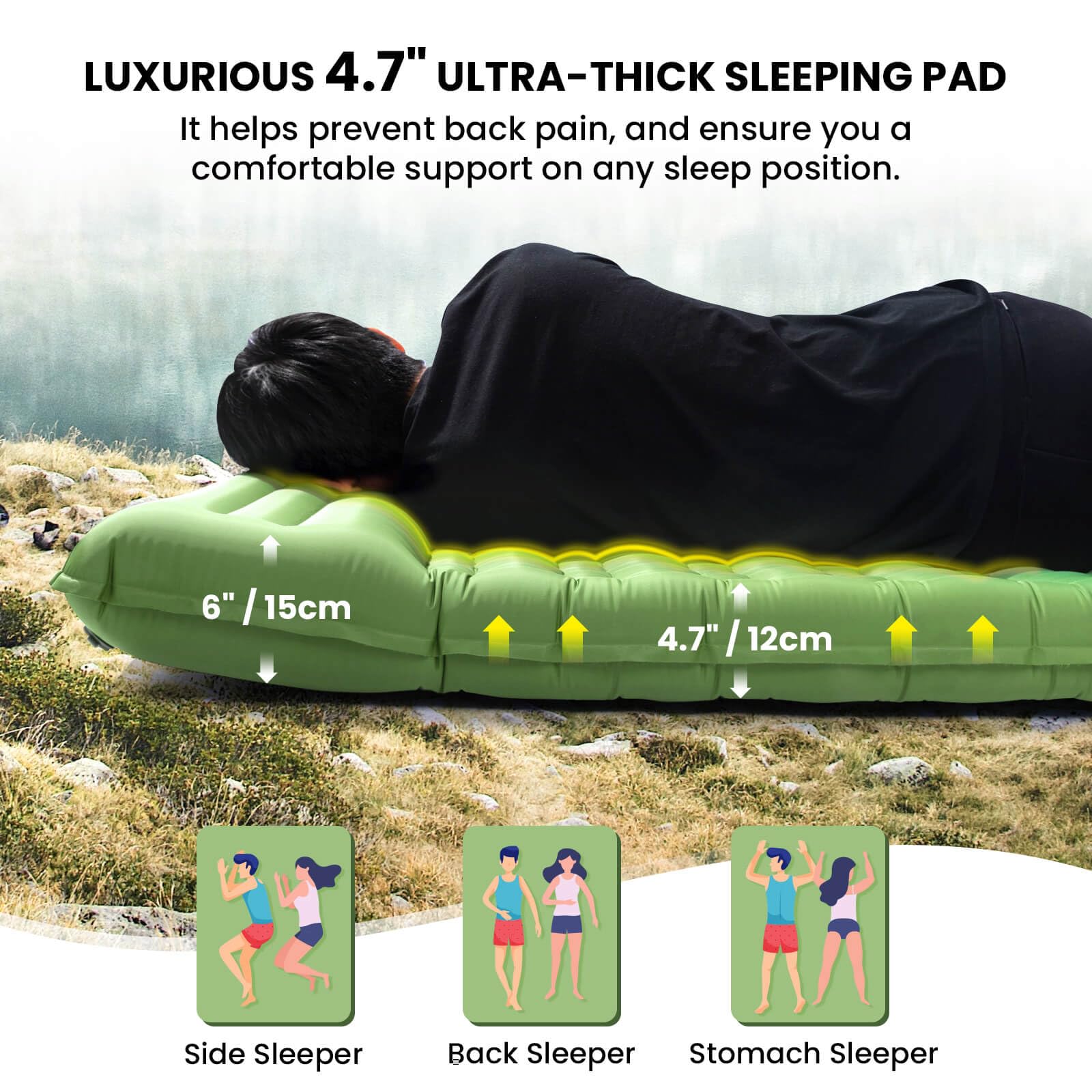 Pallfi ultra-thick pad with ergonomic pillow for neck and back comfort