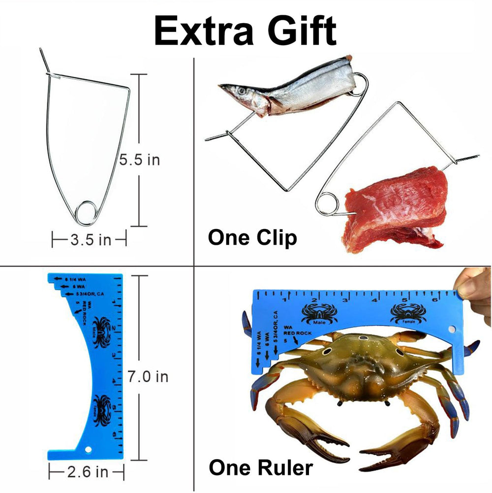 Two-ring crab kit components including harness and bait clip