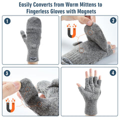 Gray fingerless gloves converted from mittens for dexterity