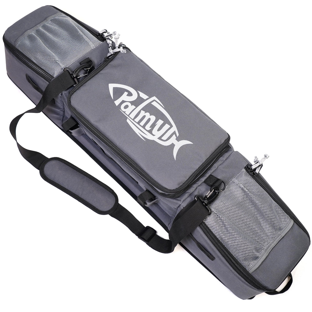 Palmyth ice fishing rod case front view showing organized outer profile