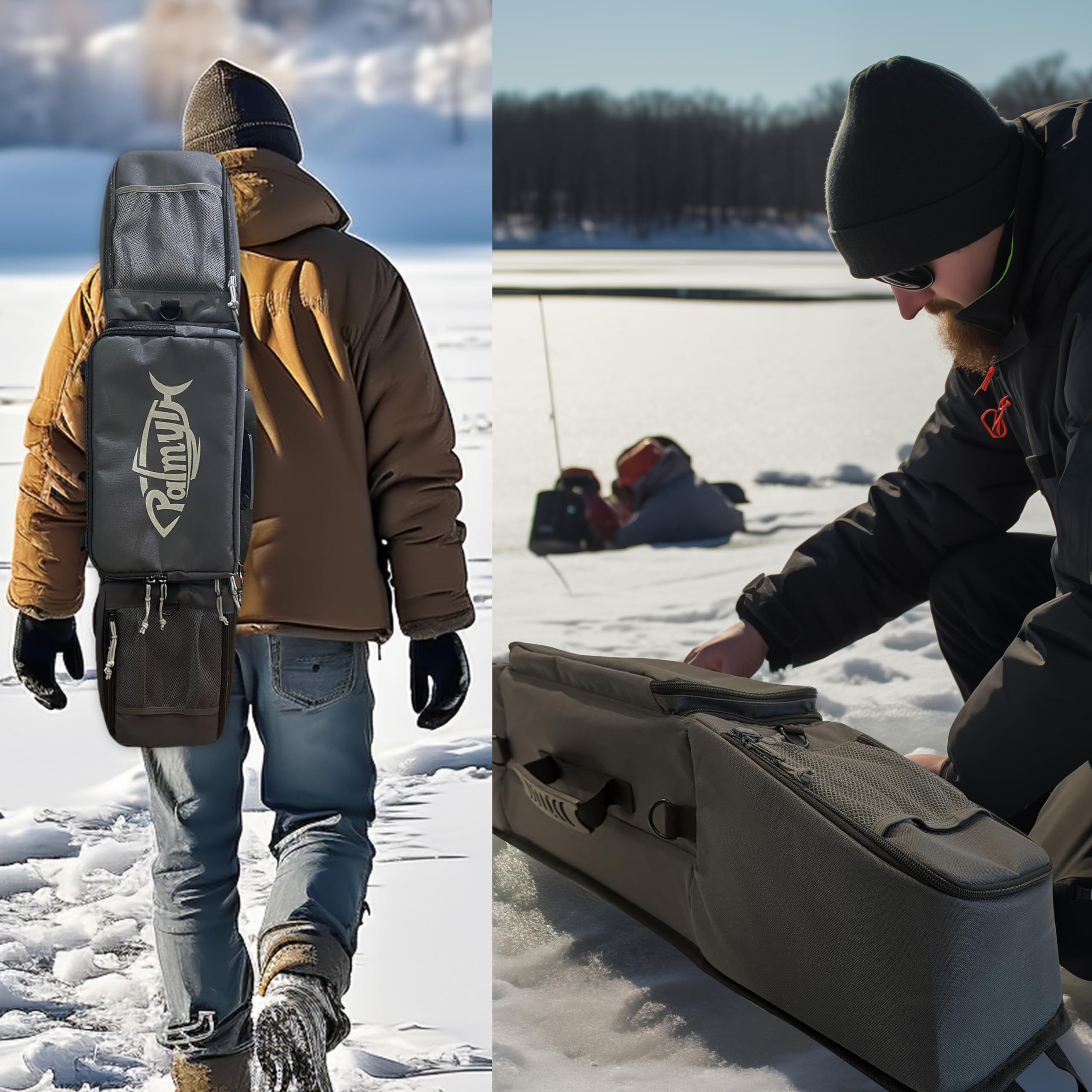Palmyth ice fishing rod case reflective logo for night visibility