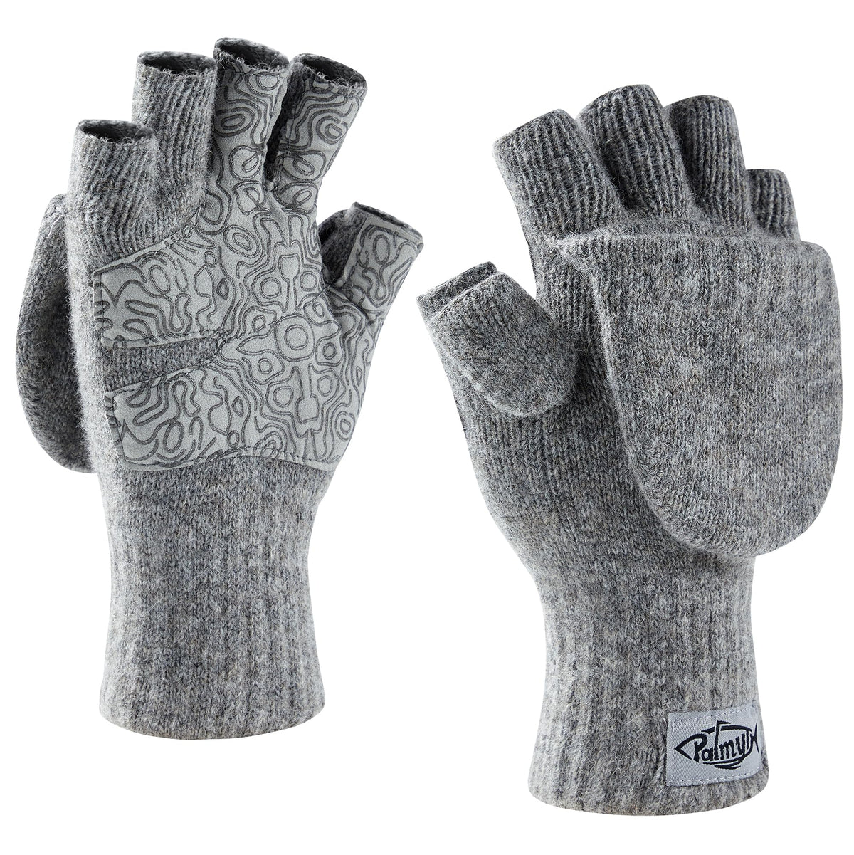 Palmyth Magnetic Convertible Mittens in gray showing 2-in-1 mittens and fingerless gloves