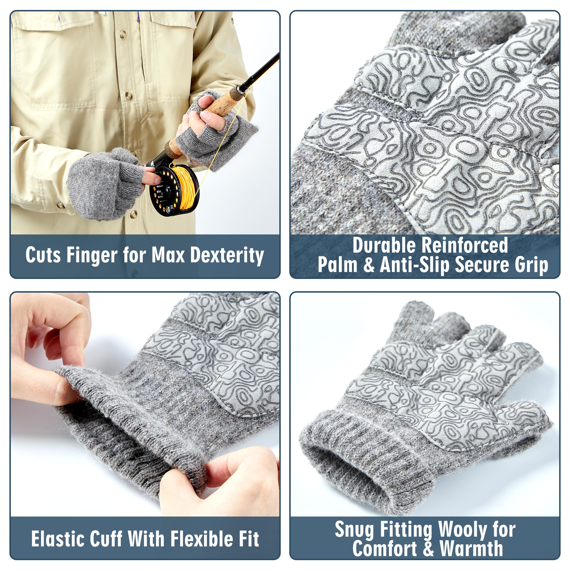 Palmyth magnetic convertible mittens gray magnet-closure demonstrating quick transition between mitt and glove