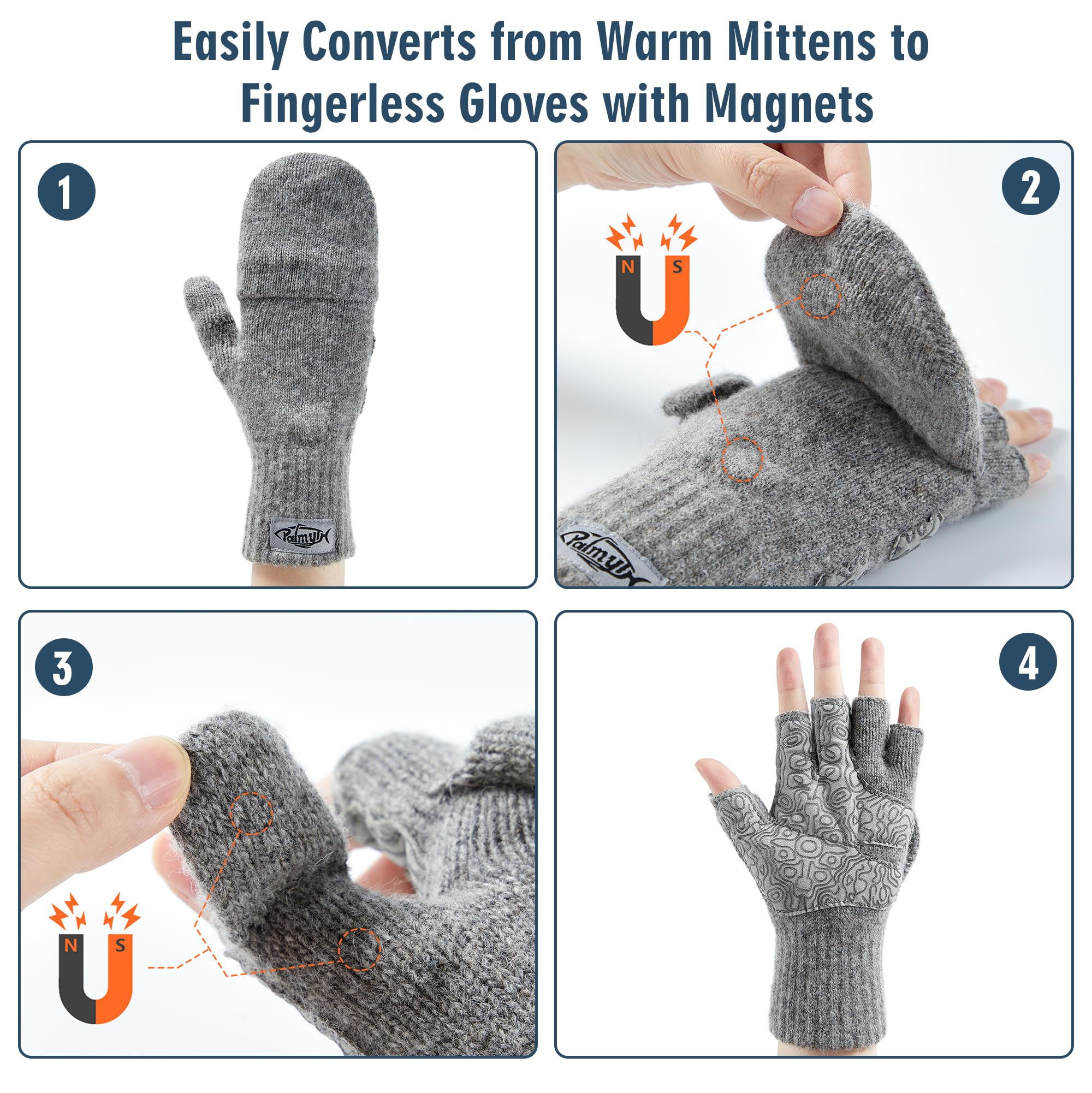 Close-up of anti-slip synthetic leather palm on Palmyth mittens