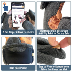 Palmyth wind-resistant fleece exterior keeps hands warm in cold weather.