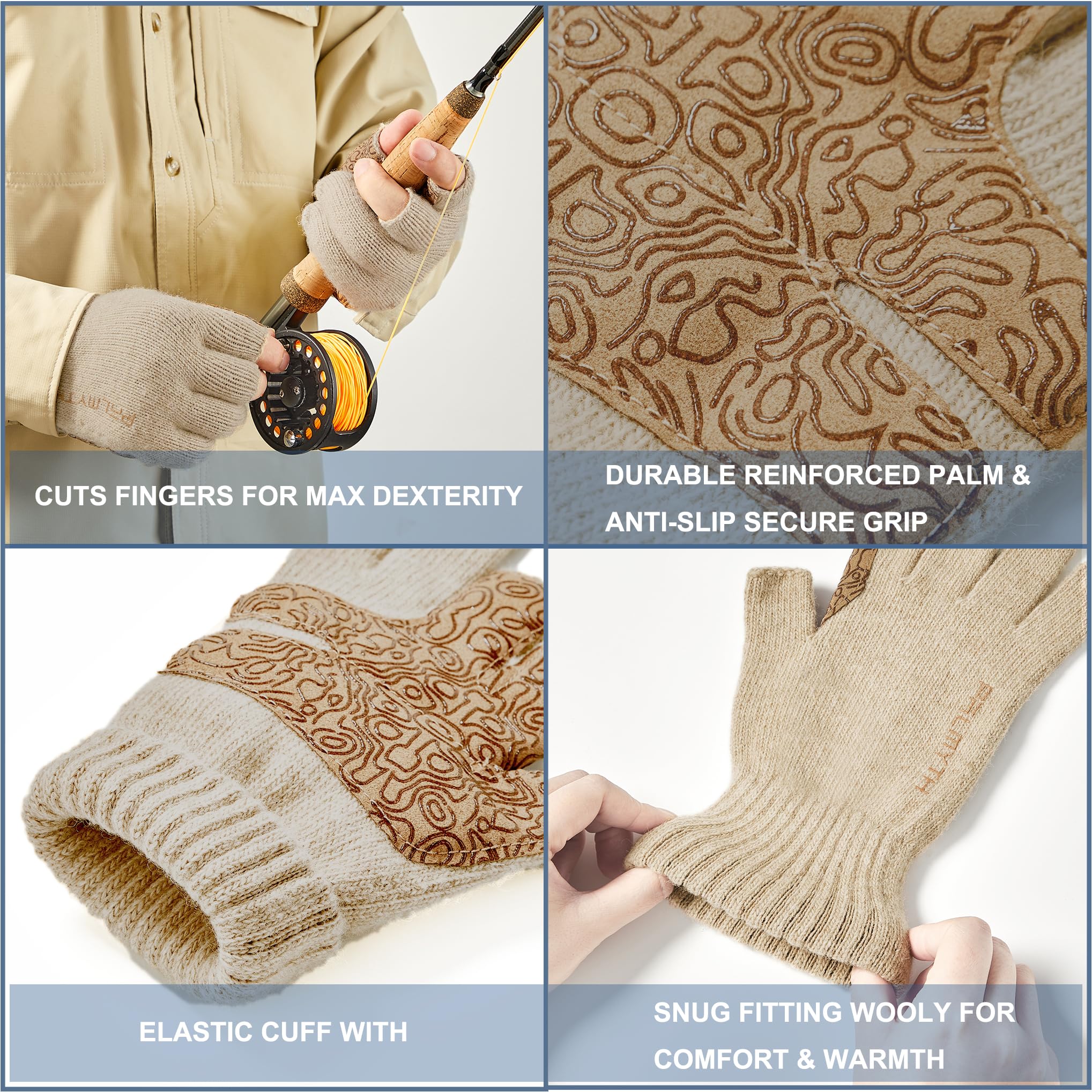 Palmyth Wool Fishing Gloves warmth knit fabric keeps hands comfortable in cold conditions