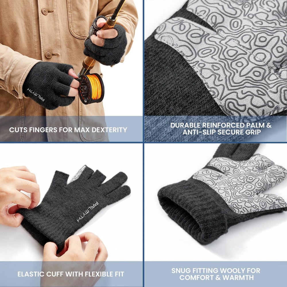 Palmyth Wool Fishing Gloves show warmth and moisture-wicking for comfortable cold days.