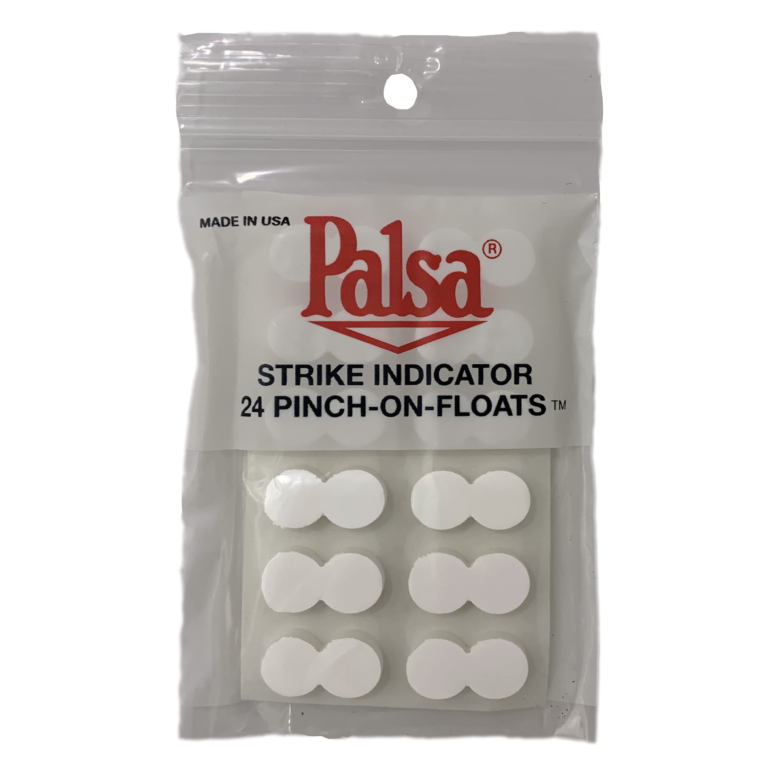Palsa strike indicator pinch-on float Glow White 24 pack applied to fishing leader