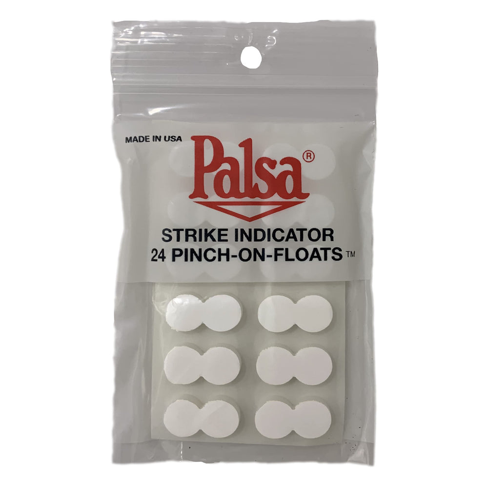 Palsa strike indicator pinch-on float Glow White 24 pack applied to fishing leader