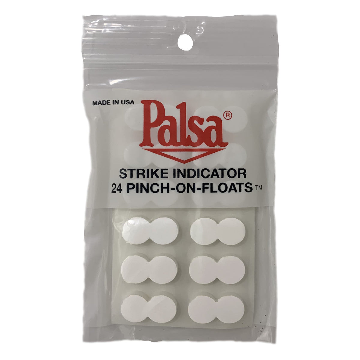 Palsa strike indicator pinch-on float Glow White 24 pack applied to fishing leader