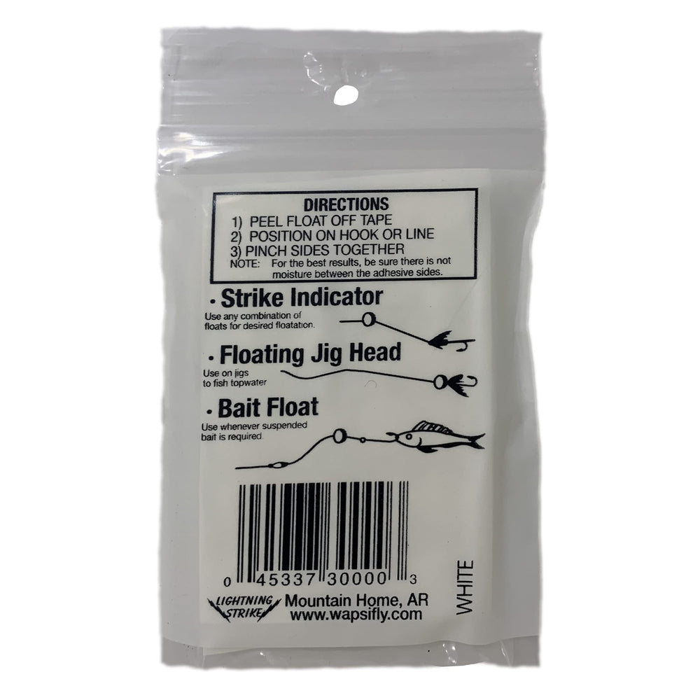 Close up of Palsa strike indicator pinch-on float attached to fly fishing leader Glow White 24ct