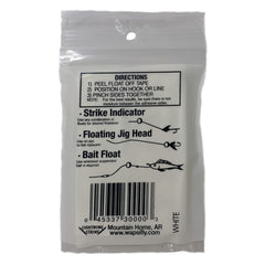 Close up of Palsa strike indicator pinch-on float attached to fly fishing leader Glow White 24ct