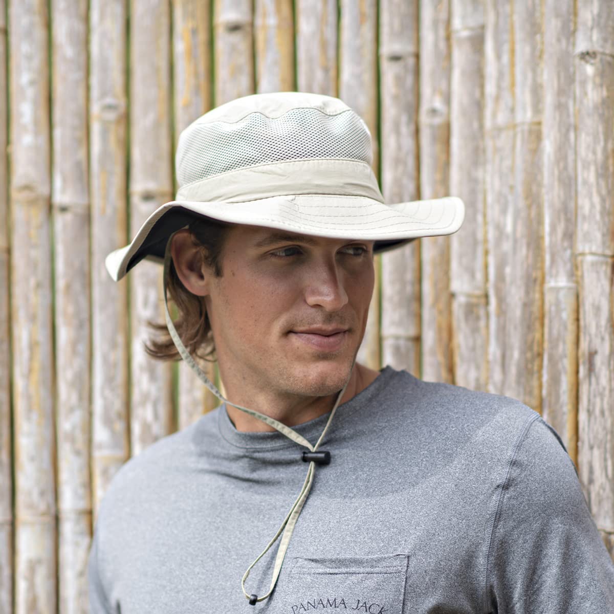 Panama Jack Castaway Boonie Hat fossil color at the beach