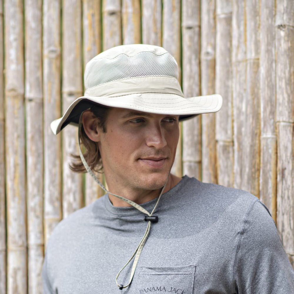 Panama Jack Castaway Boonie Hat fossil color at the beach