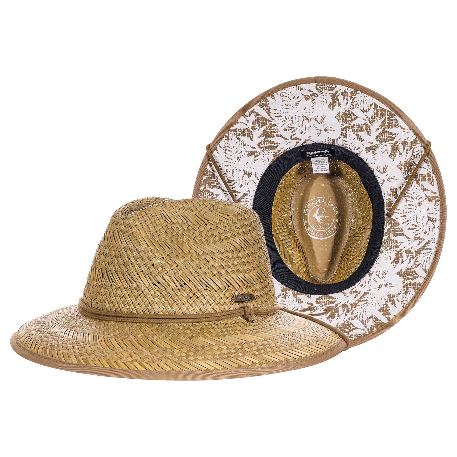 Panama Jack Deluxe Straw Lifeguard Hat with floral underbrim offers UPF 50+ sun protection