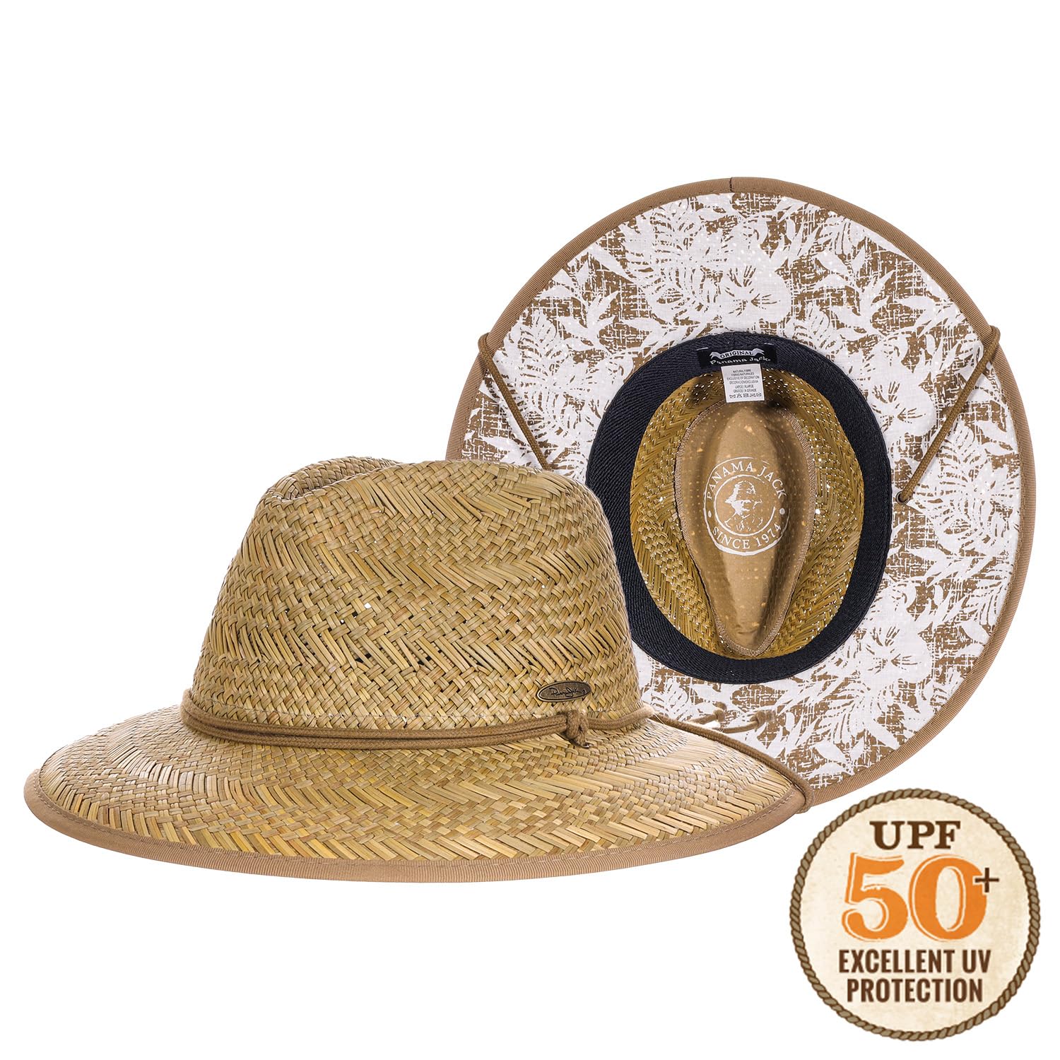 Panama Jack men's straw lifeguard hat front view with floral underbrim for style