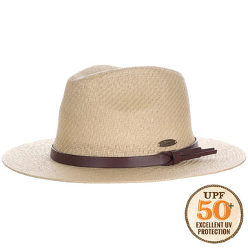Panama Jack safari hat band close-up with vegan leather for outdoor adventures