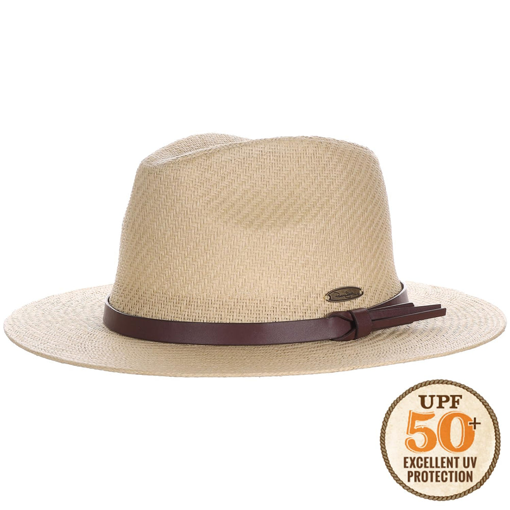 Panama Jack safari hat band close-up with vegan leather for outdoor adventures