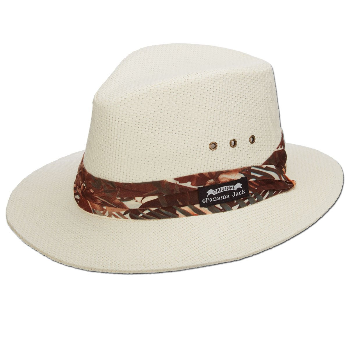 Panama Jack safari hat with brown tropical band for versatile outdoor styling.